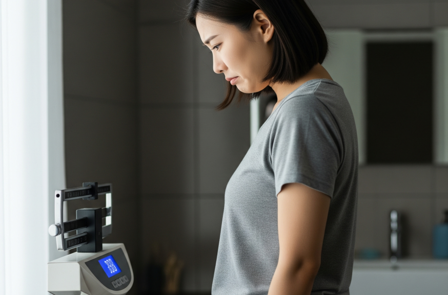 체중계에 올라간 여성